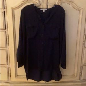 Larry Levine Long Sleeve Blouse Medium Navy Blue
